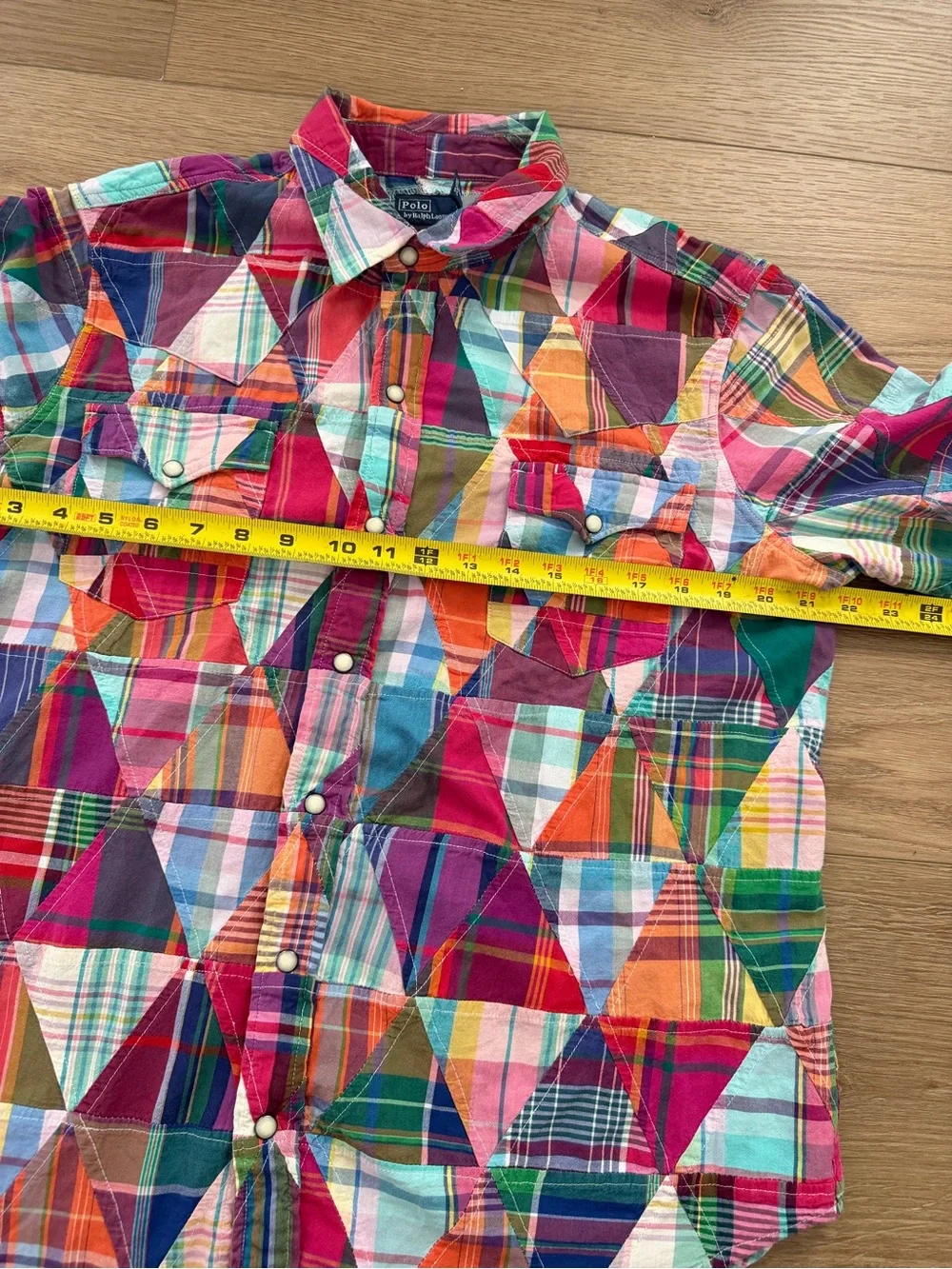 Polo Ralph Lauren Patchwork Plaid Western Snap Shirt Mens XL Long Sleeve Vintage